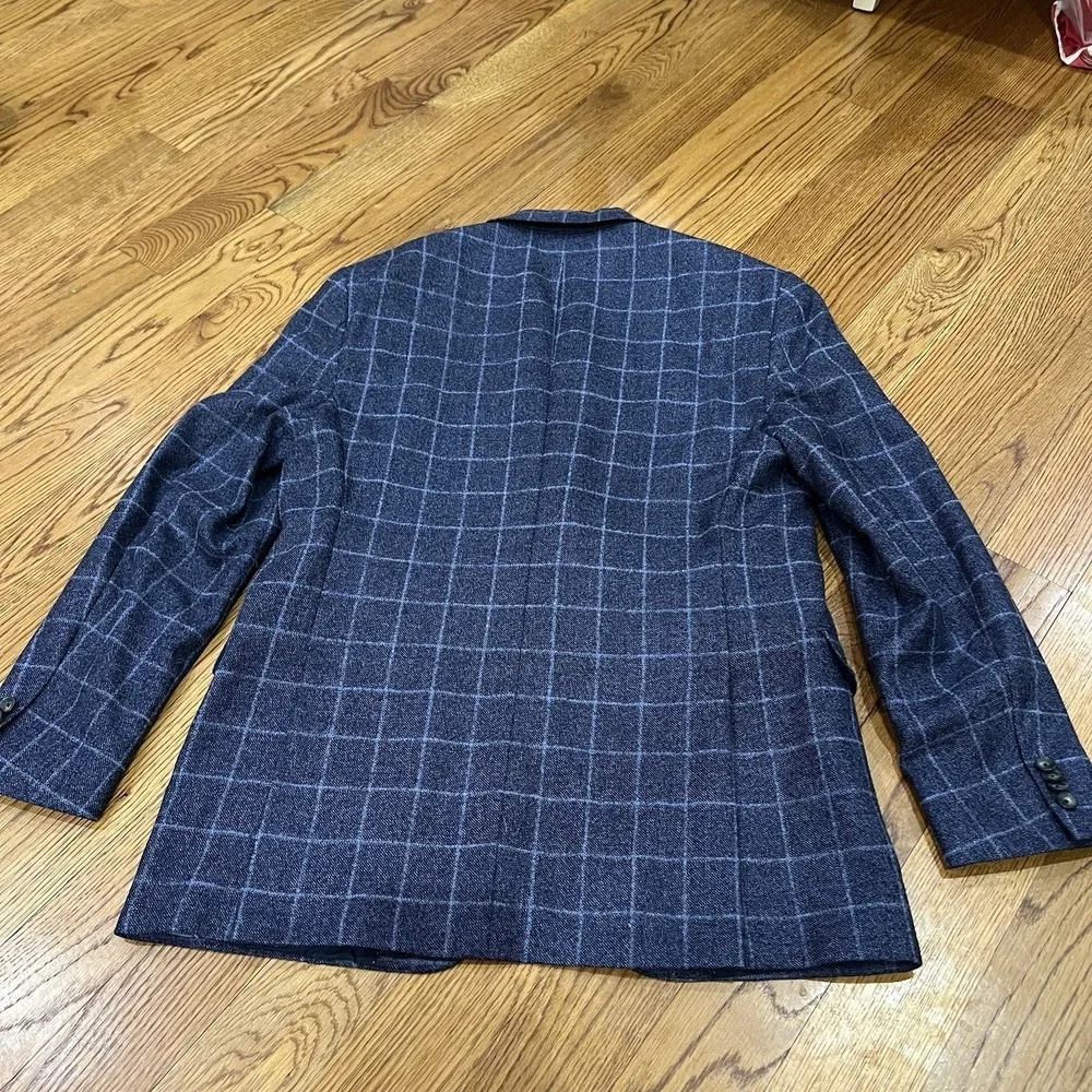 Hart Schaffner Marx Blazer Mens 44L Blue Plaid Sport Coat 2 Button Made in USA‎